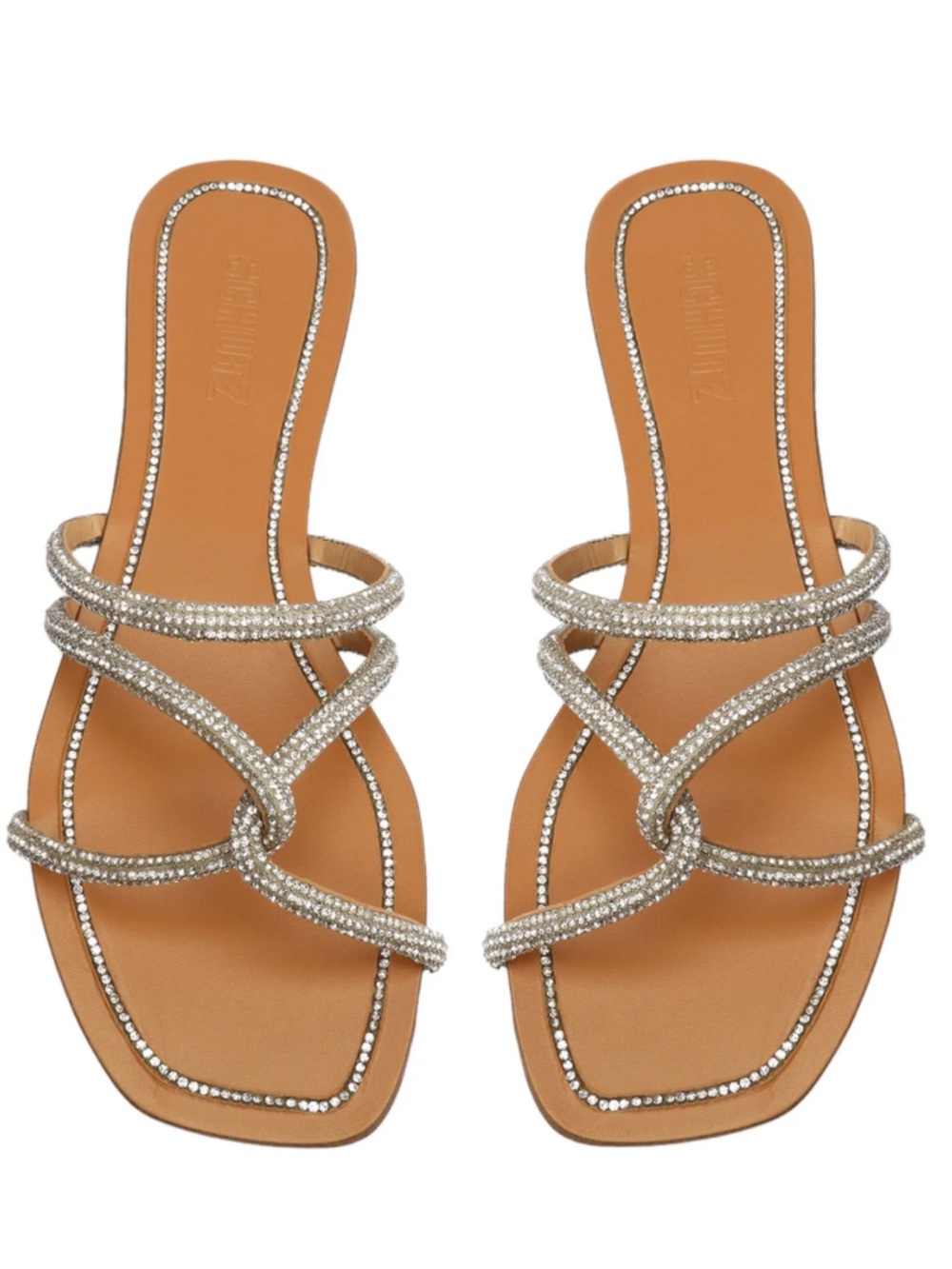 Schutz Honey Silver Crystal Strappy Slide Sandals - Silver Size 8B (M) Read Flaw
